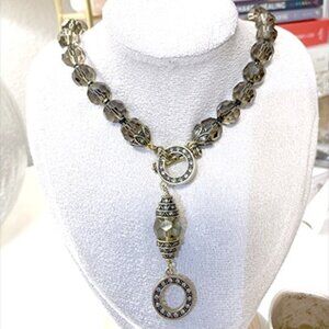 Grey Crystal and Glass Bead Drop Necklace Set